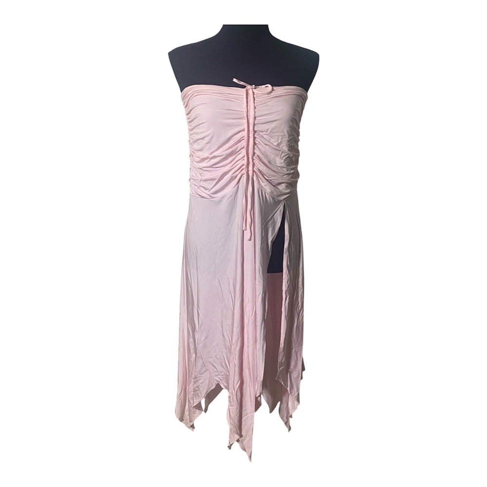 Lovers and Friends Pink Ruched Strapless Handkerchief Hem Midi Dress Medium NWT